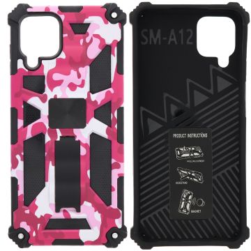 Samsung Galaxy A12 (5G) Hoesje - Rugged Extreme Backcover Camouflage met Kickstand - Pink