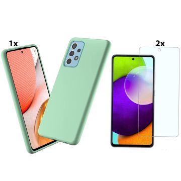 Samsung Galaxy A02s Hoesje Soft Nano Silicone Backcover Gel Turqoise Met 2x Glazen Screenprotector