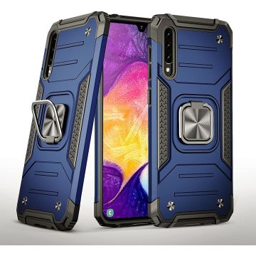 Samsung A50 Hoesje - Heavy Duty Armor hoesje Blauw - Galaxy A50 silicone TPU 360-Degree hybride hoesje Kickstand ringhouder met Magnetisch Auto Mount