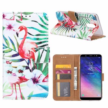 Samsung Galaxy A6+(Plus) Tropische Flamingo Design Booktype Kunstleer Hoesje Met Pasjesruimte