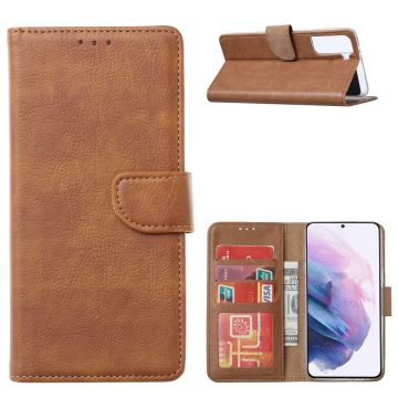 Samsung Galaxy S21 Hoesje - Samsung S21 Portemonnee BookCase - Kaarthouder & Magneetlipje Bruin
