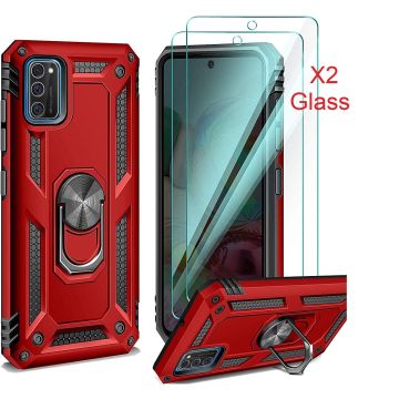 Samsung Galaxy A41 Ring Armor hoesje + 2x Screenprotector - Rood