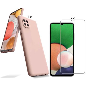 Samsung Galaxy A22 5GHoesje Soft Nano Silicone Backcover Gel Licht Roze Met 2x Glazen Screenprotector