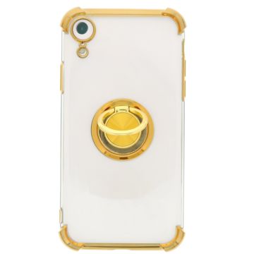 Hoesje Geschikt voor iPhone XR hoesje silicone met ringhouder Back Cover case - Transparant/Goud