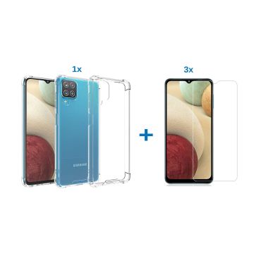 Samsung a12 hoesje shockproof case - transparant TPU - Samsung galaxy a12 hoesje - 3x Samsung a12 screenprotector screen protector