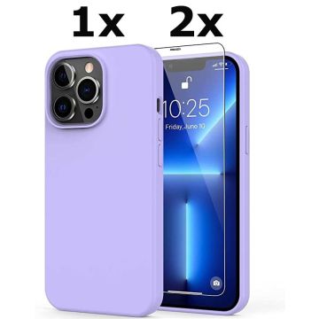 Hoesje Geschikt voor iPhone 12 Pro Max Soft Nano siliconen Gel Lila Paars Hoesje Met 2X Glazen screenprotector