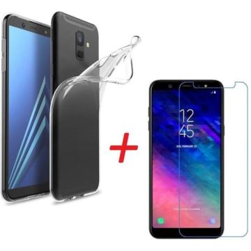 Samsung Galaxy J6 (2018) Hoesje Transparant TPU + Glazen Screenprotector