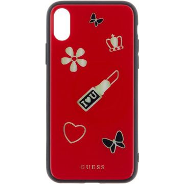 GUESS Los Angeles hardcover Rood met siliconen rand voor iPhone X. Lipstick