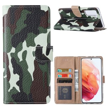 Samsung S21 Hoesje Camouflage Legerprint - Samsung Galaxy S21 5G Boekcase / Portemonnee Hoesje - Camouflage Legerprint hoesje Samsung S21 5G
