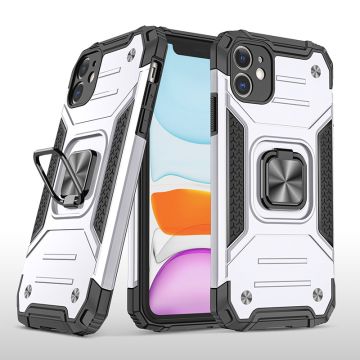 Hoesje Geschikt voor iPhone 11 Pro Max - Heavy Duty Armor hoesje Met Kickstand ringhouder – Zilver