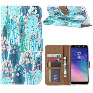 Ntech Samsung Galaxy A6+ Plus (2018) Cactus & Bloemen Boek hoesje met Pasjesruimte