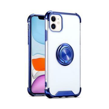 Hoesje Geschikt voor iPhone 12 Pro Max hoesje - Backcover met Ringhouder - Verstevigde hoeken - Transparant/Blauw