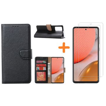 Samsung A72 hoesje Zwart - Galaxy A72 hoesje wallet cover met Pasjeshouder - 2x screenprotector Samsung A72 5G