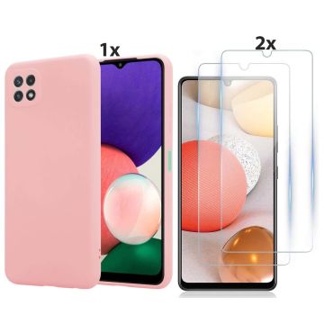 Samsung Galaxy A42 5G Hoesje Soft Nano Silicone Backcover Gel Roze Met 2x Glazen Screenprotector