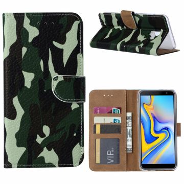 Ntech Samsung Galaxy J6+ Plus (2018) Camouflage Boek hoesje met Pasjesruimte