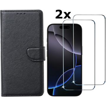 Hoesje Geschikt voor iPhone 16 Pro hoesje bookcase met 2 stuks screenprotectors – Zwart