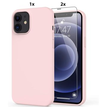 Hoesje Geschikt voor iPhone 11 Hoesje Soft Nano Silicone Backcover Gel Licht roze Met 2x Glazen screenprotector