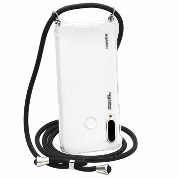 Huawei Y6 2019 Hoesje transparant silicone met Koord - Huawei Y6 2019 Koord hoesje draagkoord TPU backcover - Zwart