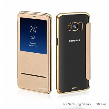 Samsung Galaxy S8+ (Plus) window view folio flip cover (slide to answer) hoesje Champagne Goud