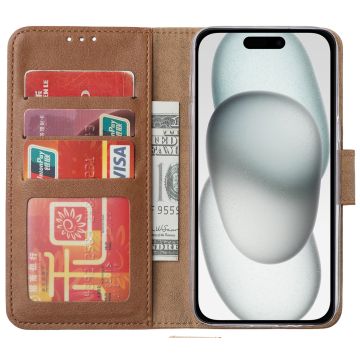 Hoesje Geschikt voor iPhone 15 hoesje bookcase met 2x screenprotector – Bruin