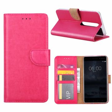 Nokia 6 (2018) Booktype / Portemonnee TPU Lederen Hoesje Roze