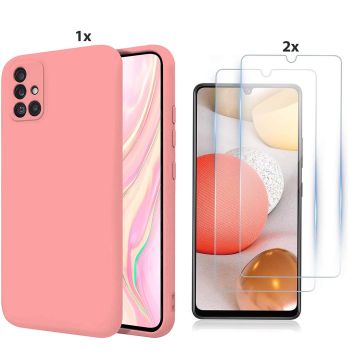 Samsung Galaxy A52 Hoesje Soft Nano Silicone Backcover Gel Roze Met 2x Glazen Screenprotector
