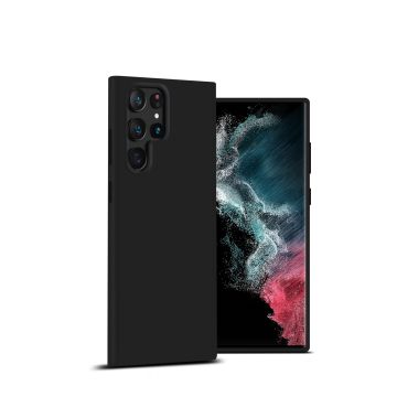 Samsung S22 Ultra Hoesje Silicone Backcover Zwart - Samsung Galaxy S22 Ultra hoesje Siliconen soft liquid - Samsung S22 Ultra case - hoesje Samsung S22 Ultra