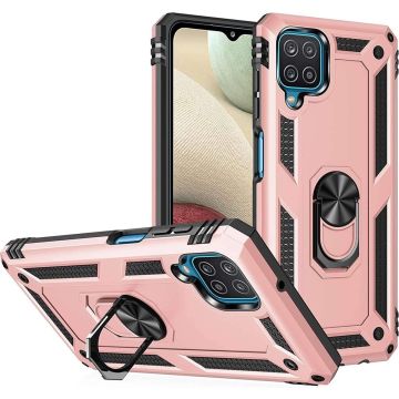 oTronica Armor Backcover voor Samsung Galaxy A12 (5G) Hoesje met ringhouder - Rose goud
