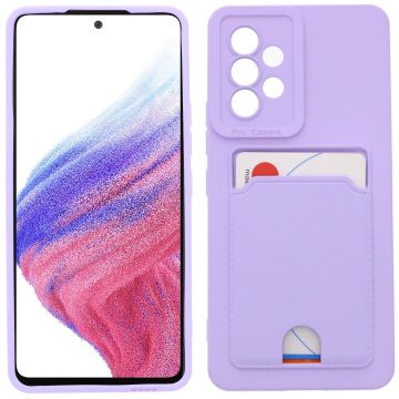 Samsung A53 Hoesje met pasjeshouder Lila - Samsung Galaxy A53 5G hoesje Soft silicone colour case met kaarthouder