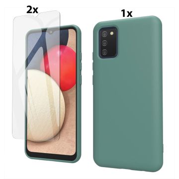Samsung Galaxy A02s Hoesje Soft Nano Silicone Backcover Gel Donkergroen Met 2x Glazen Screenprotector