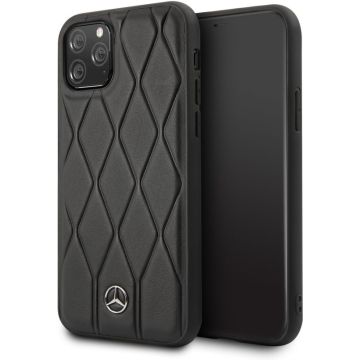 Apple iPhone 11 Pro Max Zwart Mercedes-Benz Backcover hoesje Quilted Perf - Genuine Leather - MEHCN65MULBK