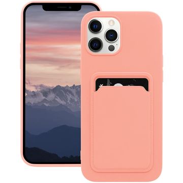 Hoesje Geschikt voor iPhone 12 hoesje - Hoesje Geschikt voor iPhone 12 Pro siliconen hoesje met pasjeshouder - Licht Roze