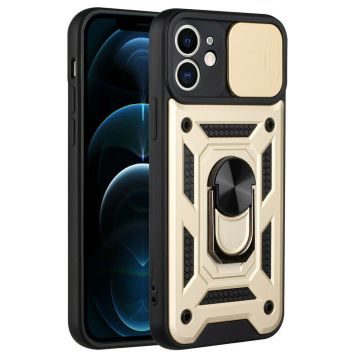 Hoesje Geschikt voor iPhone 13 pro Hoesje met Camera Bescherming Goud – met ring houder Rugged Armor Back Cover - Case - Camera Schuif