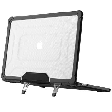 Hoes Geschikt voor Macbook Air 13.6 inch Hoes Zwart shockproof heavy duty hoesje - Macbook Air M2 / M3 2022 2023 2024 / A3113 M3/ A2681 M2 case met Opvouwbare kickstand hoes hardcover