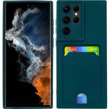 Samsung Galaxy S22 Ultra Siliconen hoesje Donkergroen Met Pasjeshouder