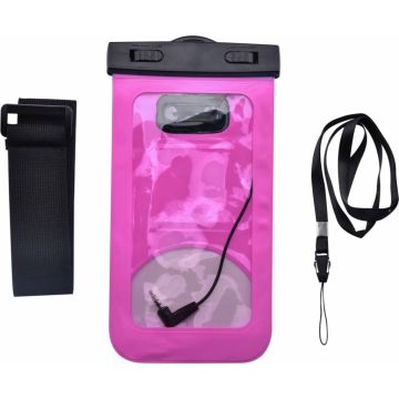 Neon Multi Functional Waterdichte hoesje Pouch Met Audio Jack Motorola Moto G6 Plus Roze