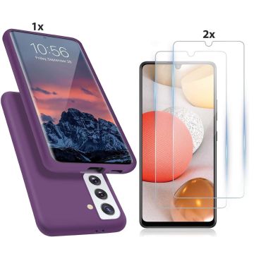 Samsung Galaxy S21 Plus Hoesje Soft Nano Silicone Backcover Gel Paars Met 2x Glazen Screenprotector