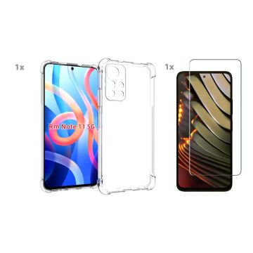 Xiaomi RedMi Note 11/ Note 11S 4G Transparant Hoesje Met Bumper en Glas Screenprotector - Xiaomi RedMi Note 11 5G case - Xiaomi RedMi Note 11 5G backcover - Ntech hoesje