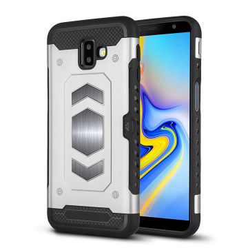 Ntech Samsung Galaxy J6 Plus (2018) Luxe Armor Case Pashouder - Zilver