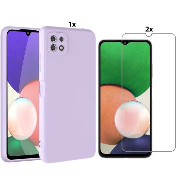 Samsung Galaxy A22 5G Hoesje Soft Nano Silicone Backcover Gel Lavendel Paars Met 2x Glazen Screenprotector