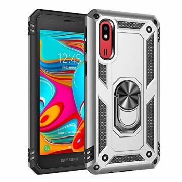 Samsung Galaxy A2 Core Armor Hoesje Ringhouder TPU - Zilver