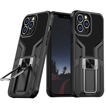 Hoesje Geschikt voor iPhone 13 hoesje – Schokbestendig Ultra Slim Soft TPU Cover met kicktand Ringhouder – Zwart