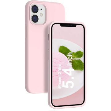 Hoesje Geschikt voor iPhone 12 Mini Hoesje - Nano siliconen Backcover - Soft TPU case met microvezel - Licht Roze