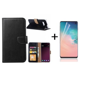 Ntech Samsung Galaxy S10 Book Hoesje Zwart + PET Folie screenprotector