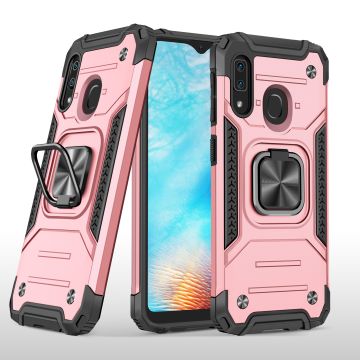 Samsung A01 Core Hoesje - Heavy Duty Armor hoesje Rose Goud - Galaxy A01 Core silicone TPU hybride hoesje Kickstand ringhouder met Magnetisch Auto Mount