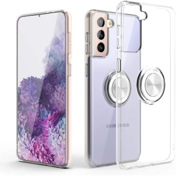 Samsung S21 hoesje - Luxe TPU Backcover Clear - Samsung Galaxy S21 met Ring houder / Ring vinger houder / standaard