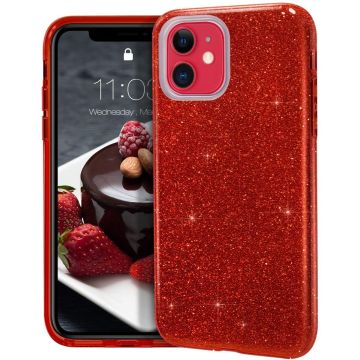 Hoesje Geschikt voor iPhone 12 Mini Hoesje - Glitter TPU Backcover - Rood