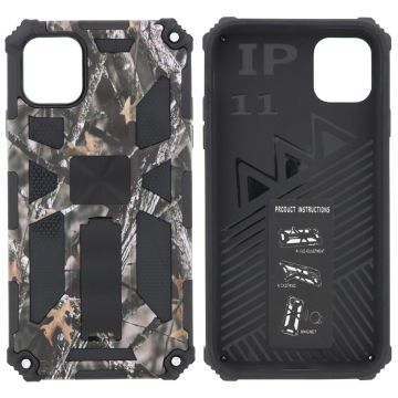 Hoesje Geschikt voor iPhone 11 Hoesje - Rugged Extreme Backcover Takjes Camouflage met Kickstand - Grijs