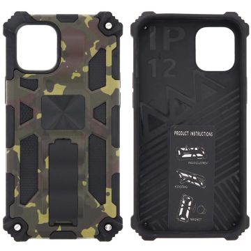 Hoesje Geschikt voor iPhone 12 Mini Hoesje - Rugged Extreme Backcover Army Camouflage met Kickstand - Groen
