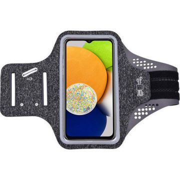 Hoesje Geschikt voor Samsung Galaxy A03 hardloop telefoonhouder – armband - sportband - van stof - Zwart